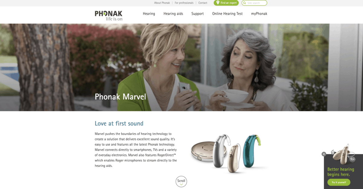 Phonak homepage screenshot