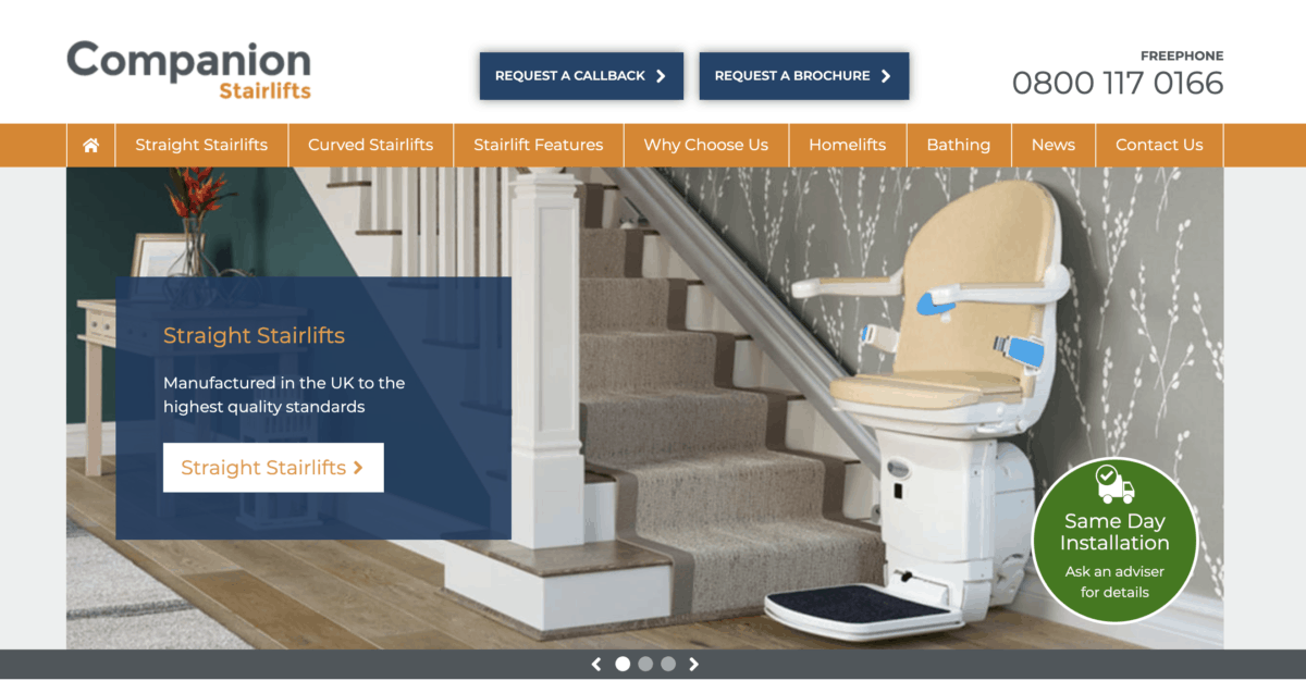 Companion Stairlifts homepage screenshot