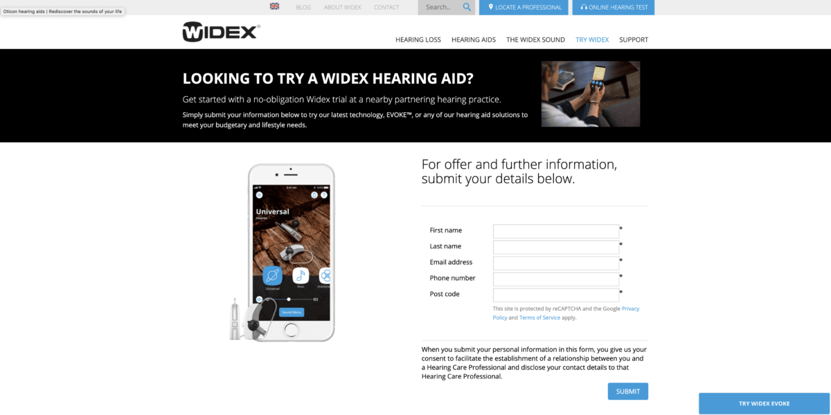 Widex homepage